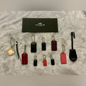 Coach Hang Tag & Charm Assorted Lot, Black, Plum, Navy & Pinks, 2.5” - 1.5”